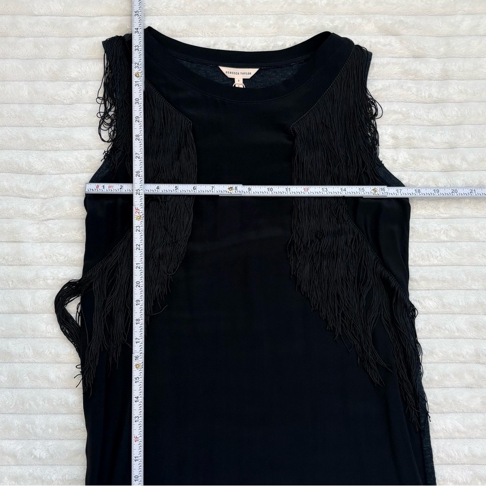NWT Rebecca Taylor Silk Fringe Dress Small Black Sleeveless Cocktail Party Chic - Picture 11 of 11